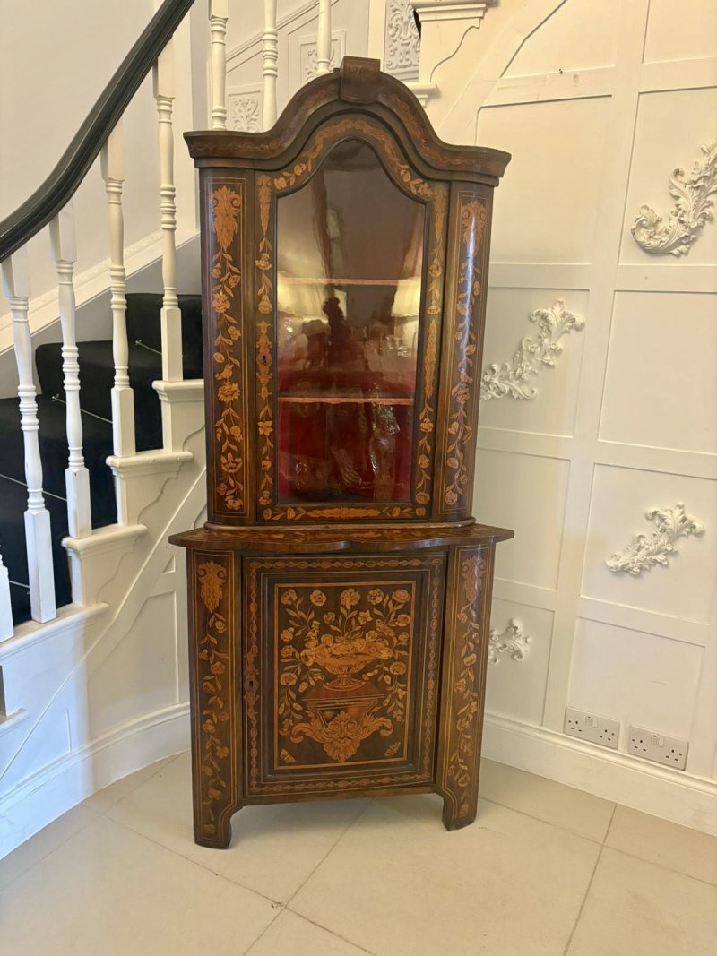Antique 19th Century Quality Dutch Marquetry Corner Cabinet